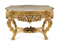 A Neoclassical Carved Giltwood Marble-Top Center Table