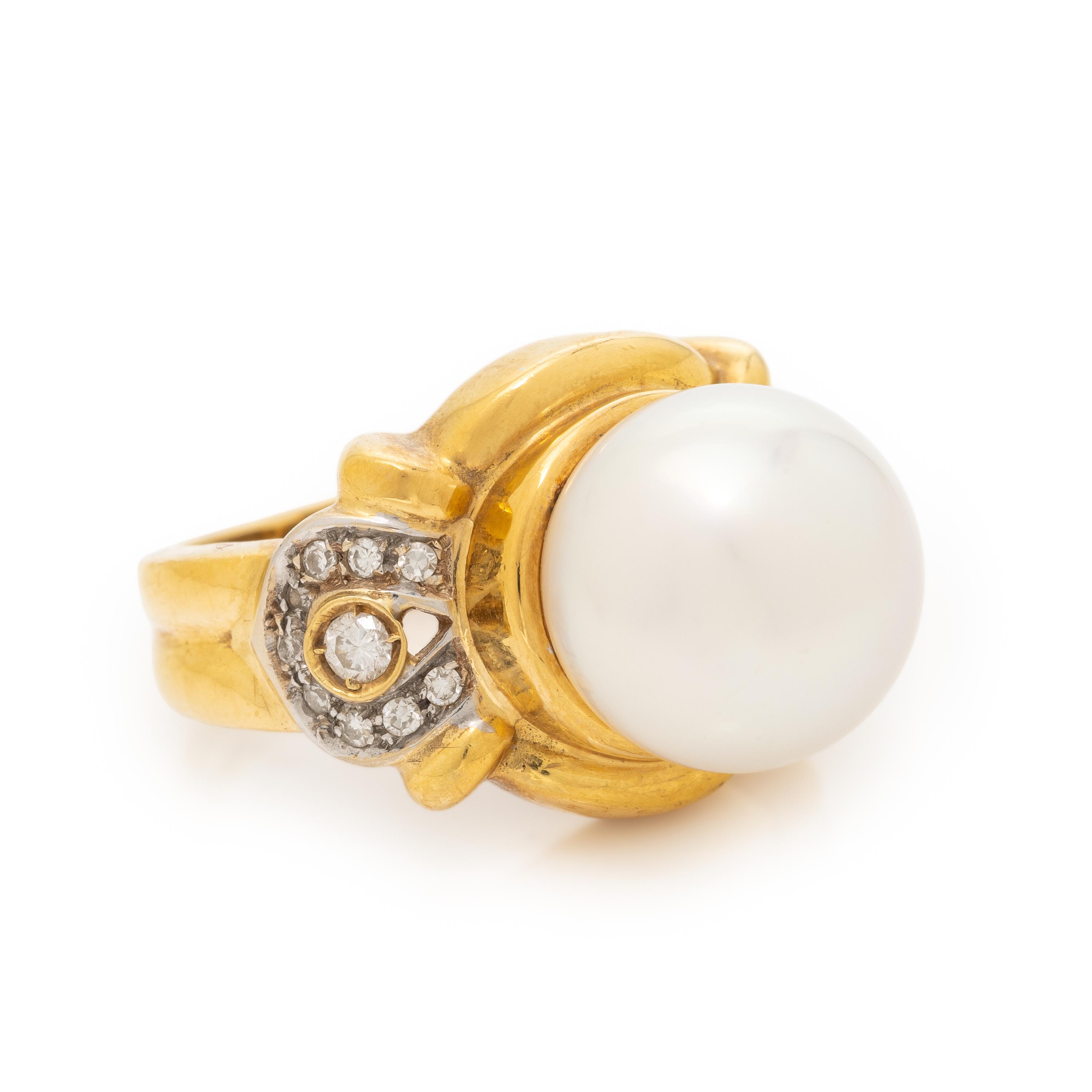 Cultured Pearl and Diamond Ring