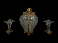 A Continental Gilt Metal Mounted Molded Glass Vase and Two Cornucopia Vases — 20TH CENTURY