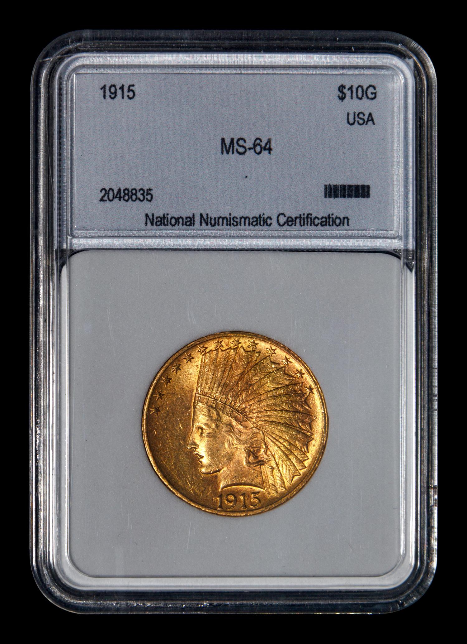 A 1915 Indian Head $10 Gold Coin