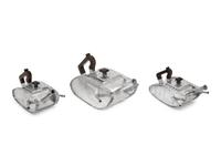 An American Silver Three-Piece Tea Service in the Form of Armored Tanks