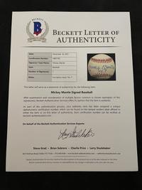 An Uncommon Mickey Mantle Signed Autograph Baseball Inscribed No. 7 (Beckett Authentication Services Letter BAS Certified),