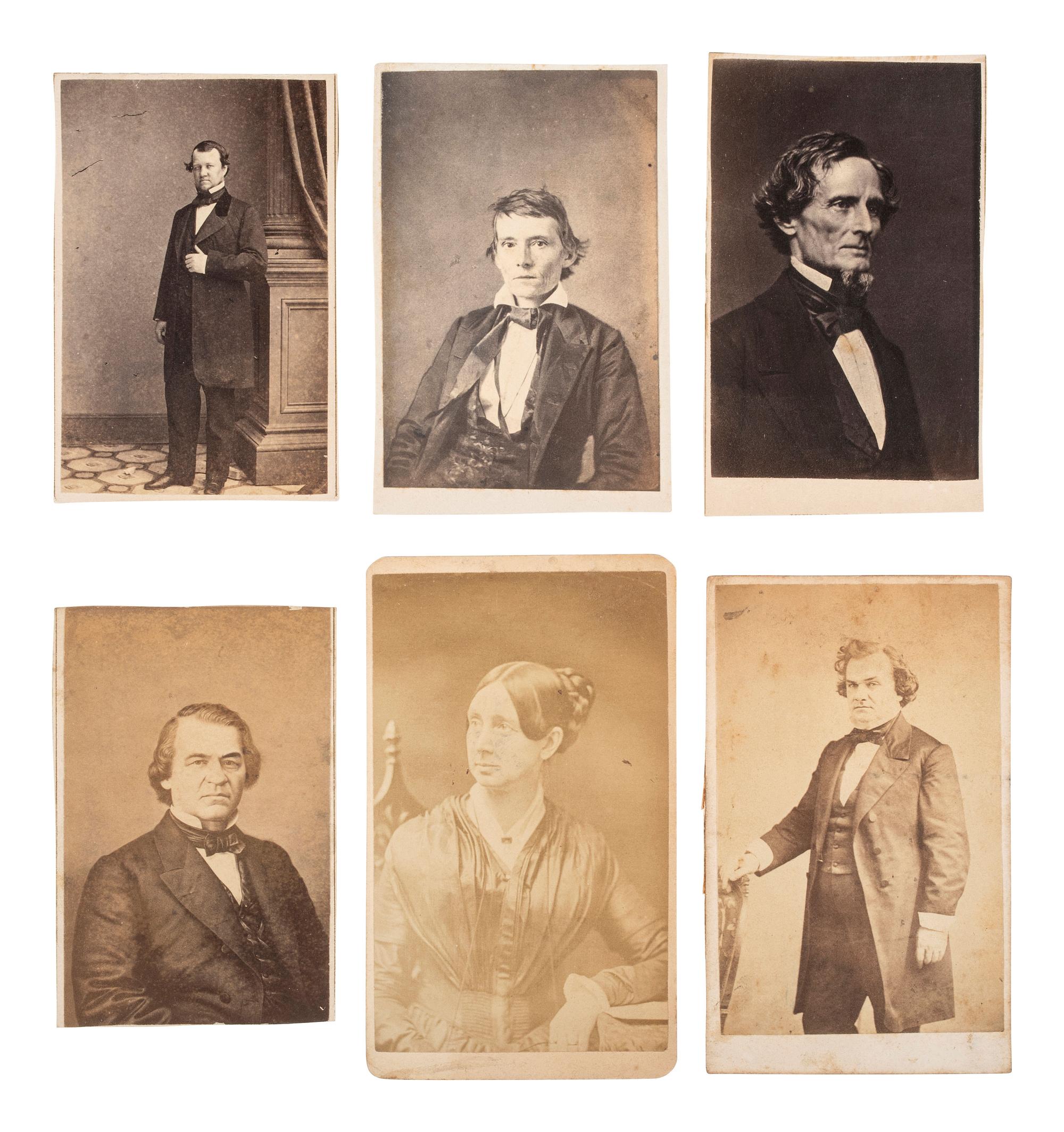 [CIVIL WAR] – [POLITICS]. A group of 18 CDVs of Union and Confederate personalities, incl. Jefferson Davis, Alexander Stephens, Andrew Johnson, & Superintendent of Army Nurses Dorothea Dix.