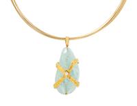 YELLOW GOLD, AQUAMARINE, AND DIAMOND PENDANT NECKLACE
