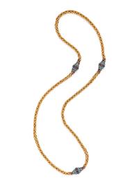 YELLOW GOLD, SILVER AND GLASS LONGCHAIN NECKLACE