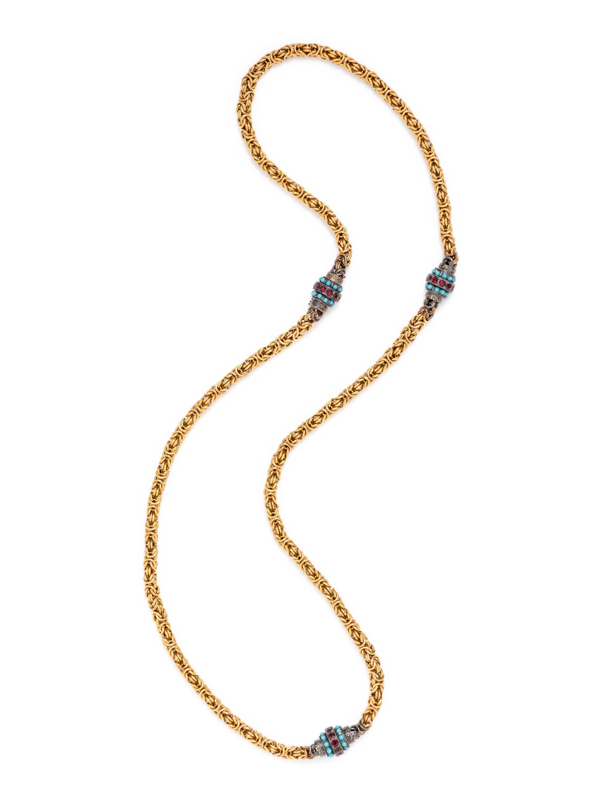 YELLOW GOLD, SILVER AND GLASS LONGCHAIN NECKLACE