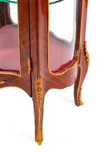 A Pair of Louis XV Style Gilt Bronze Mounted Marble-Top Vitrine Cabinets