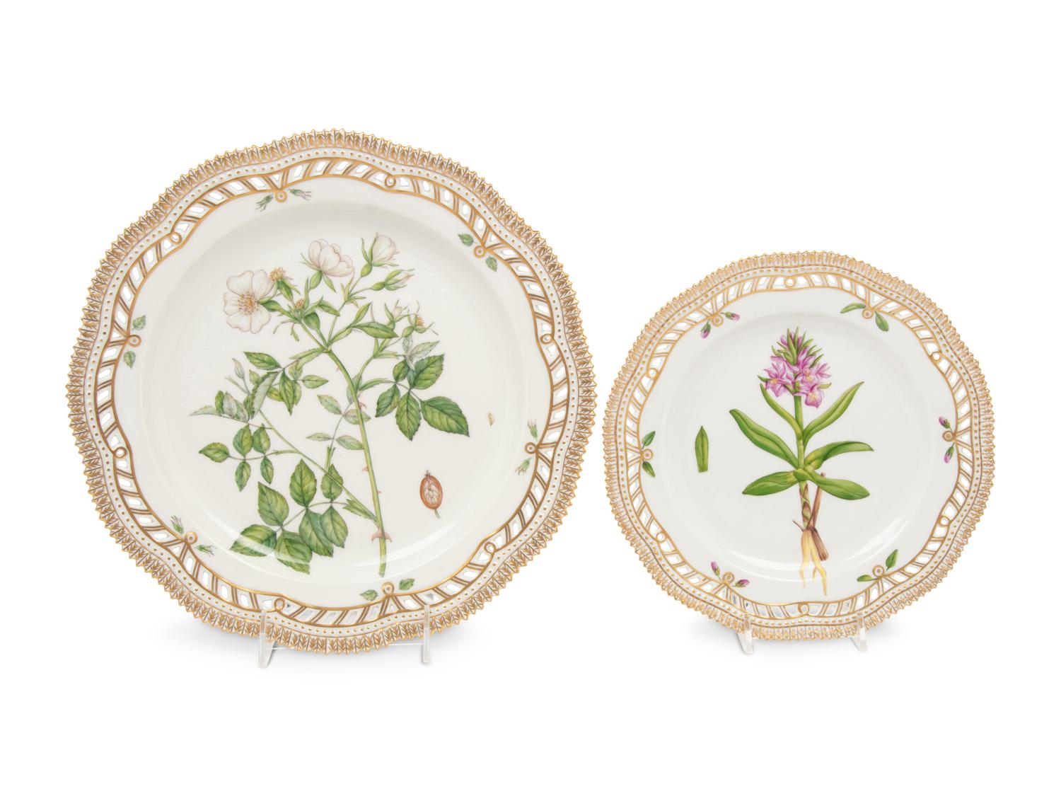 Two Royal Copenhagen Flora Danica Reticulated Porcelain Plates