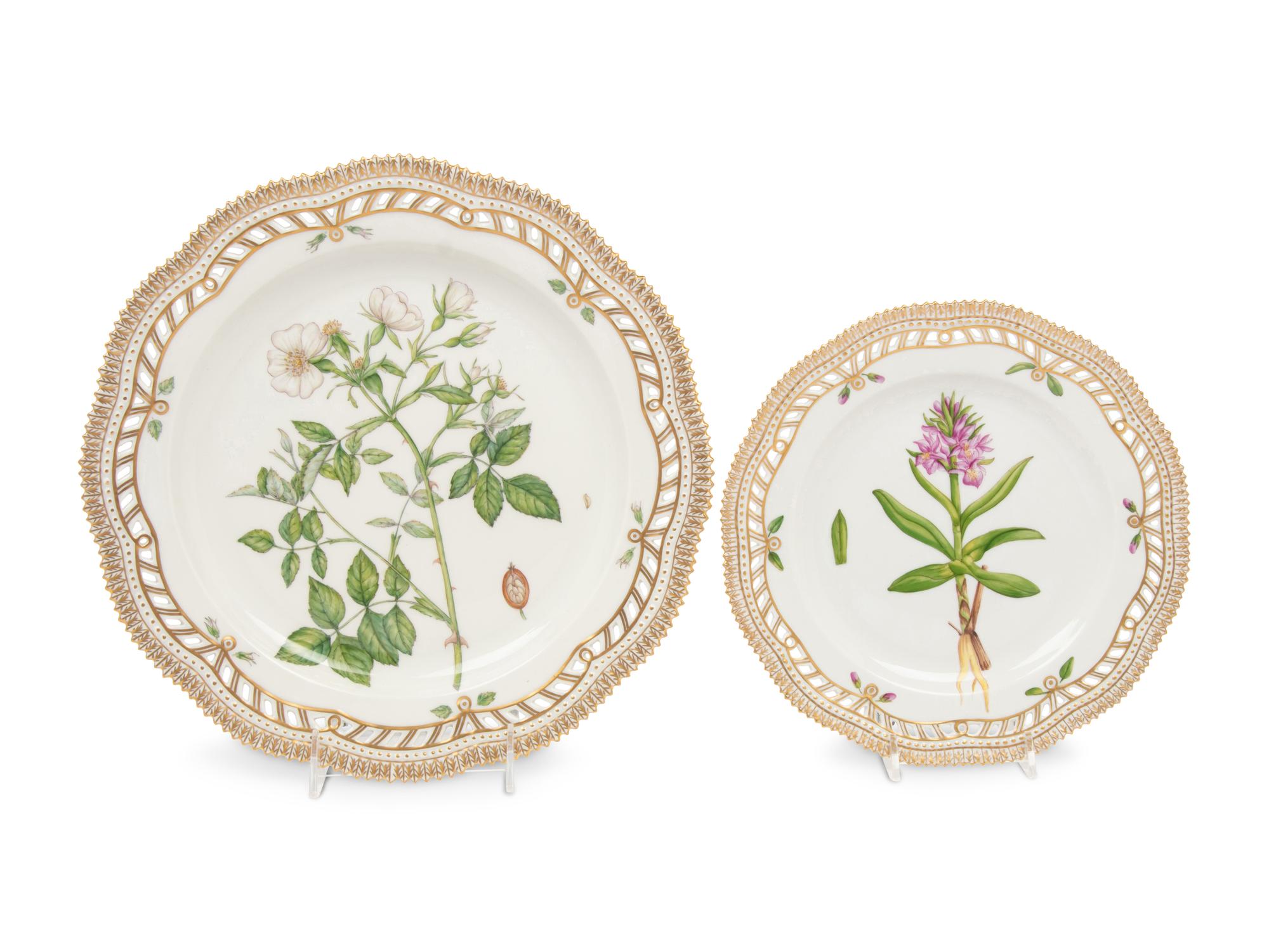 Two Royal Copenhagen Flora Danica Reticulated Porcelain Plates