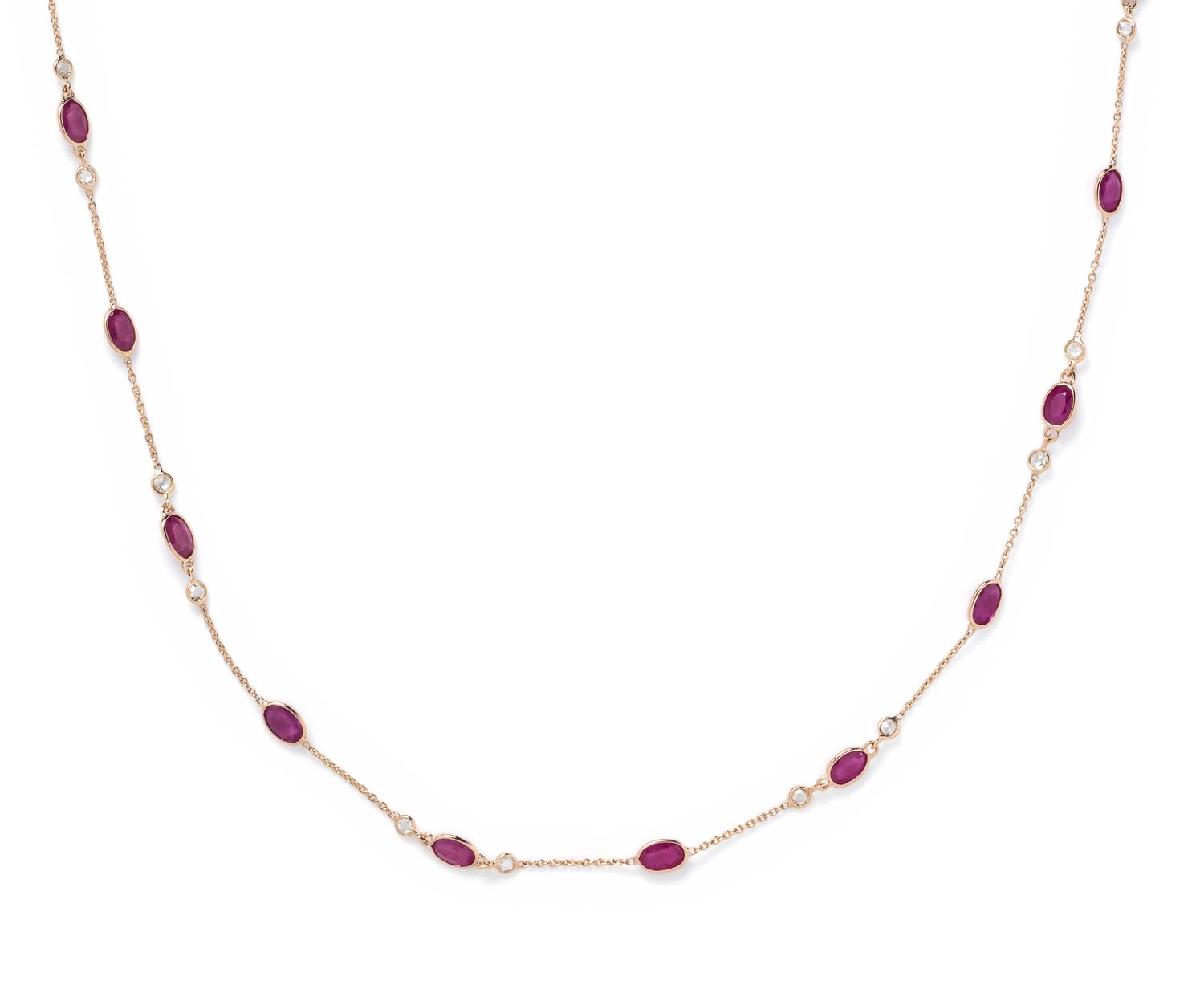 YELLOW GOLD, RUBY AND DIAMOND NECKLACE
