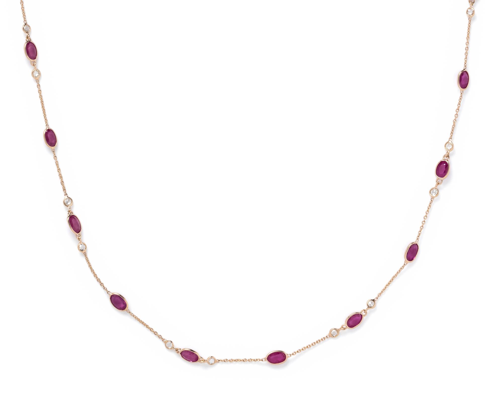 YELLOW GOLD, RUBY AND DIAMOND NECKLACE