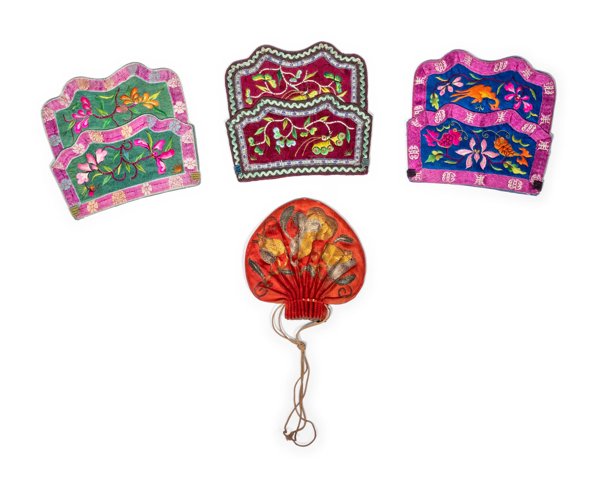 Four Chinese Embroidered Silk Purses