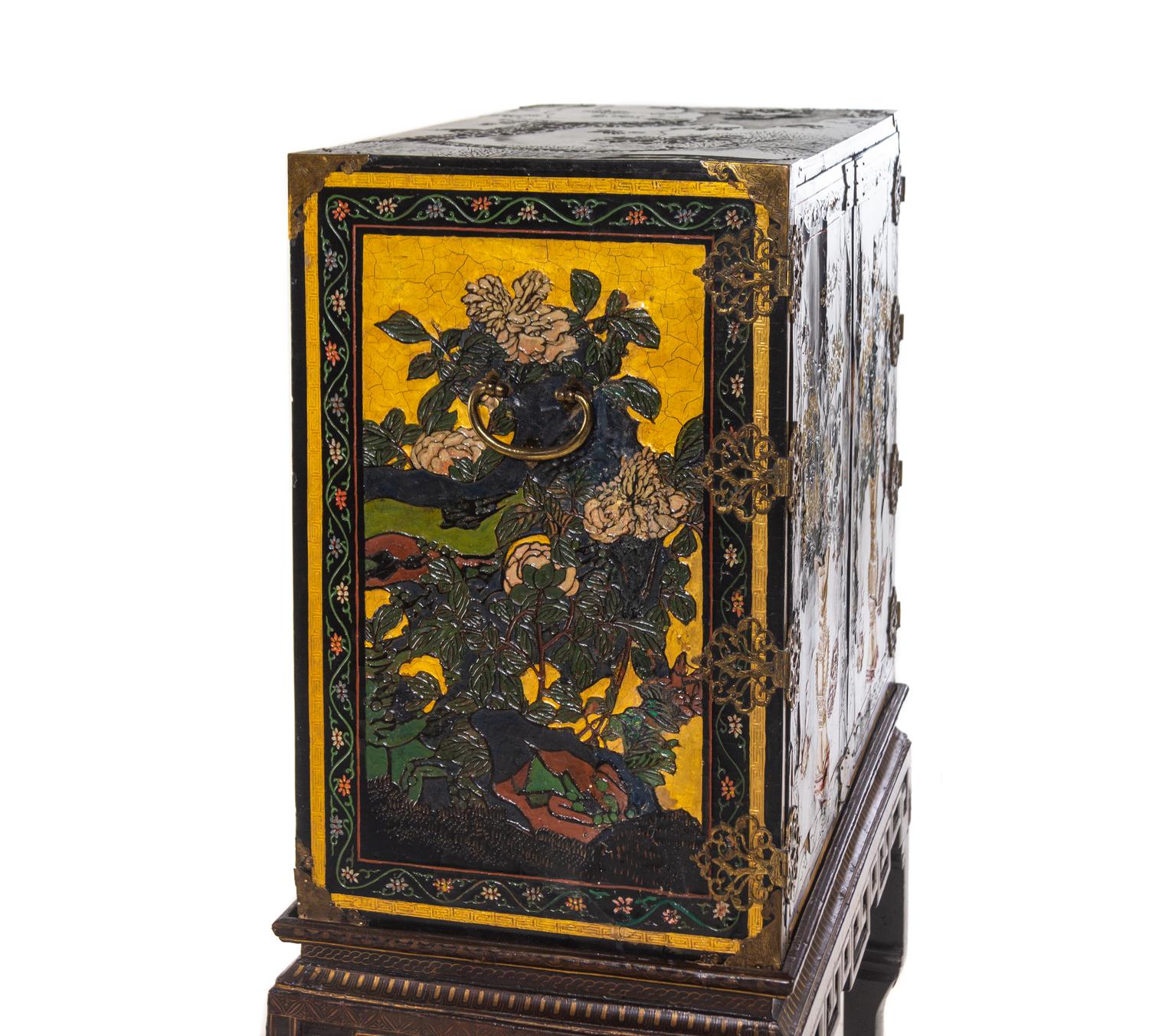 A Chinese Export Lacquer Collector's Cabinet on Stand