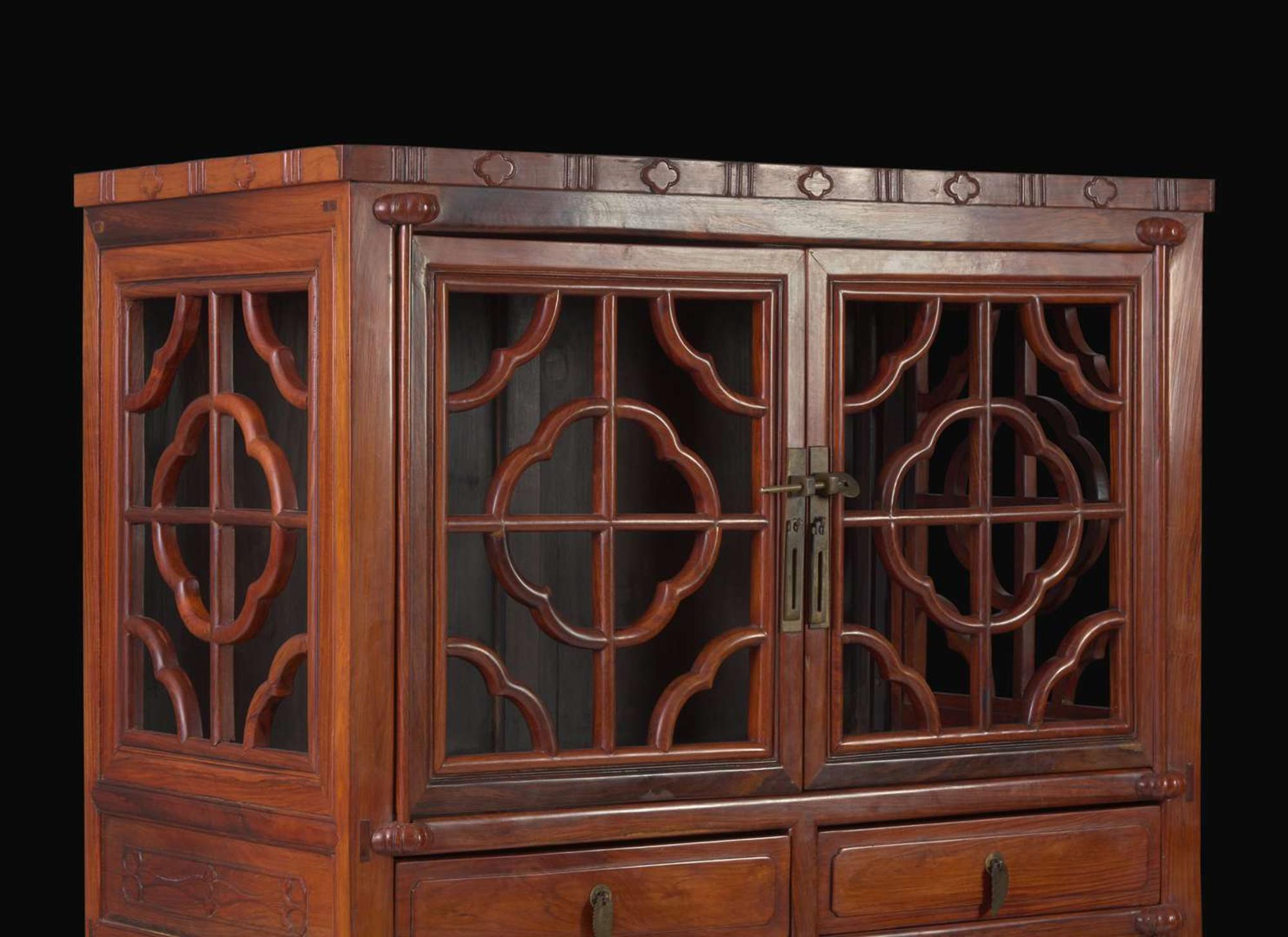 A pair of huanghuali and hardwood cabinets 黃花梨及硬木櫃一對