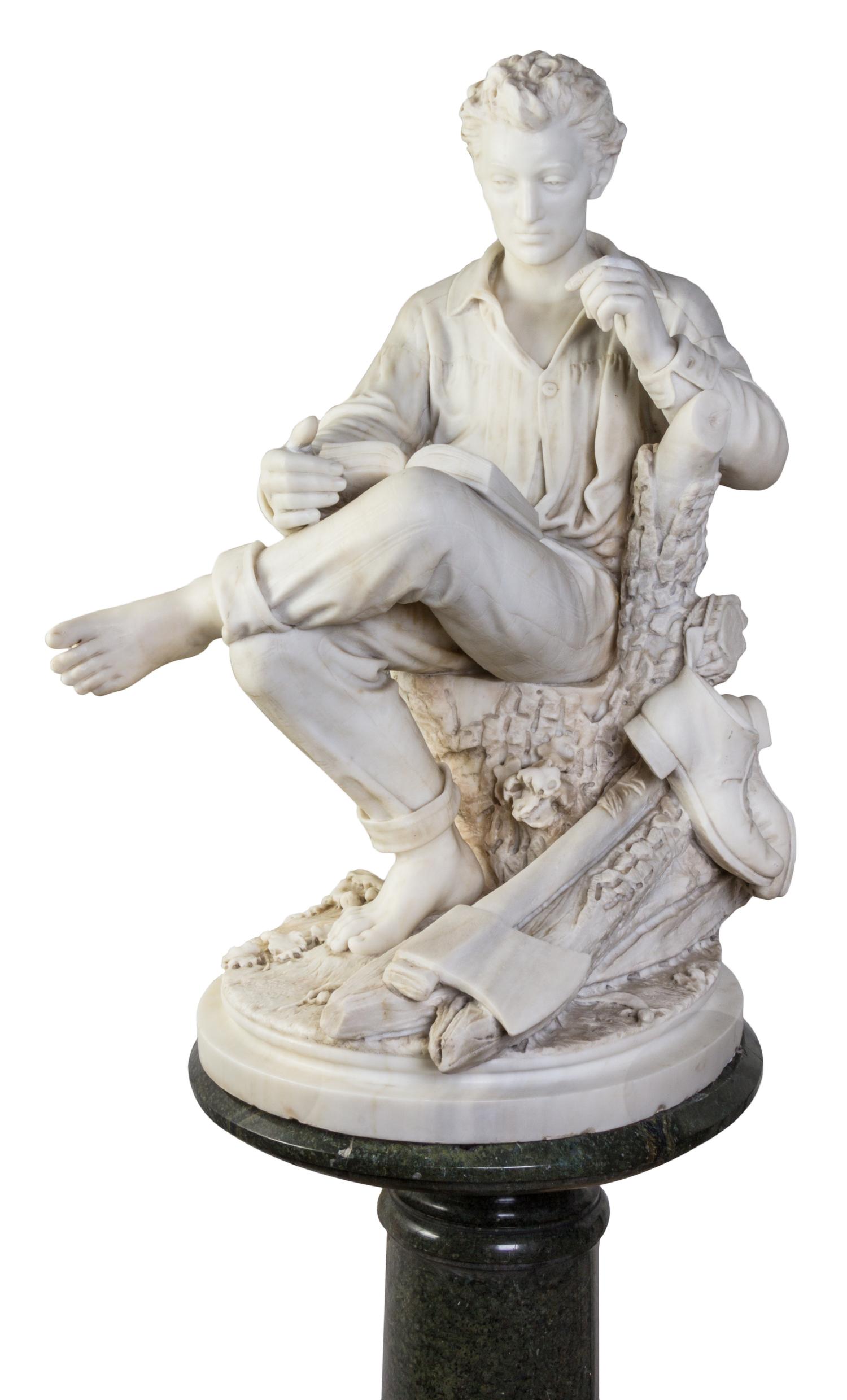 Larkin Goldsmith Mead, (American, 1835-1910), A Seated Youthful Abraham Lincoln with Book and Axe
