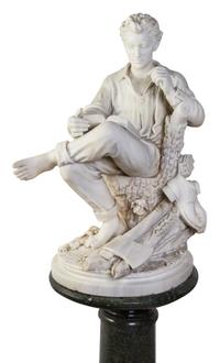 Larkin Goldsmith Mead, (American, 1835-1910), A Seated Youthful Abraham Lincoln with Book and Axe
