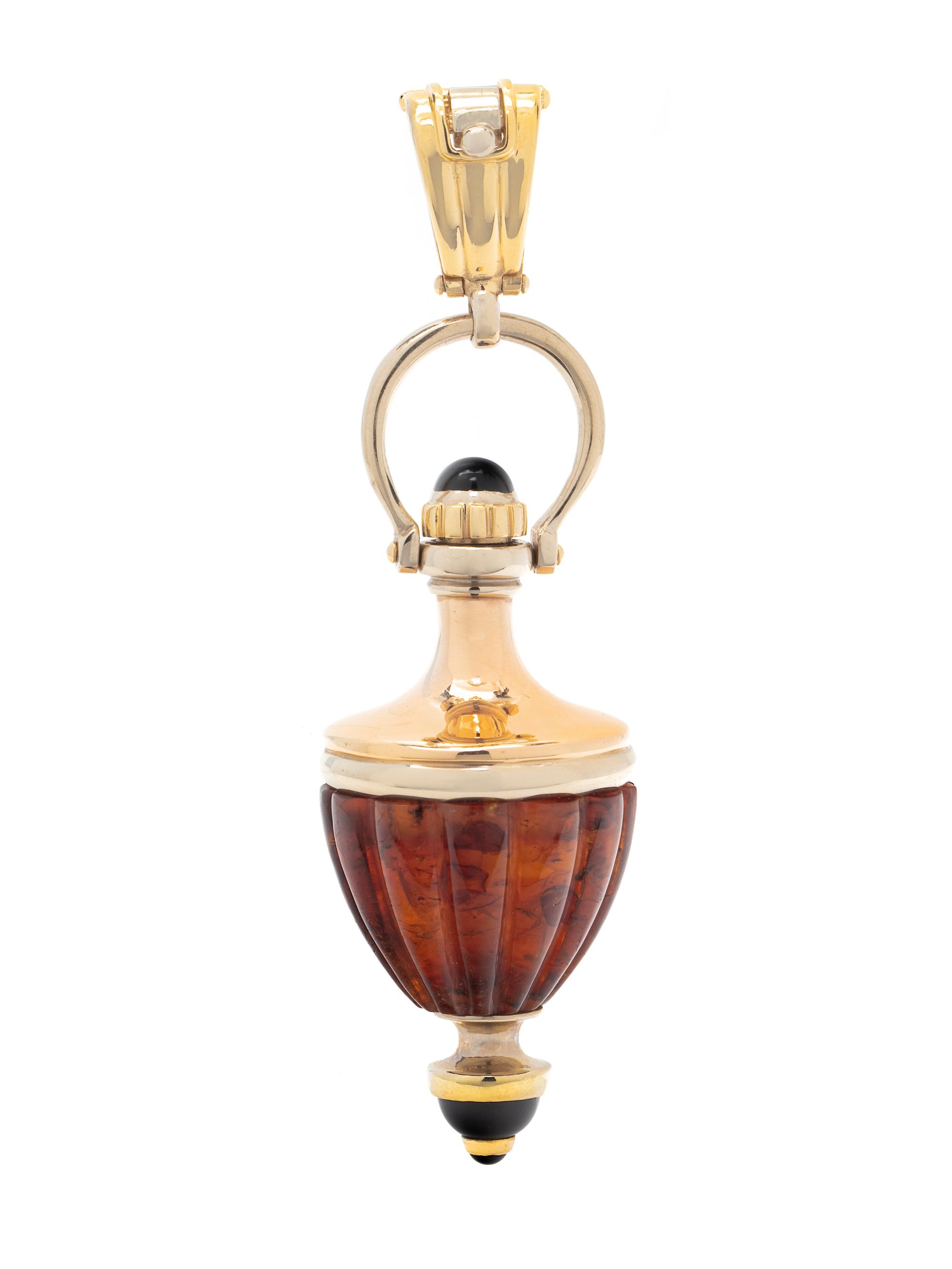 AMBER AND ONYX PERFUME BOTTLE PENDANT