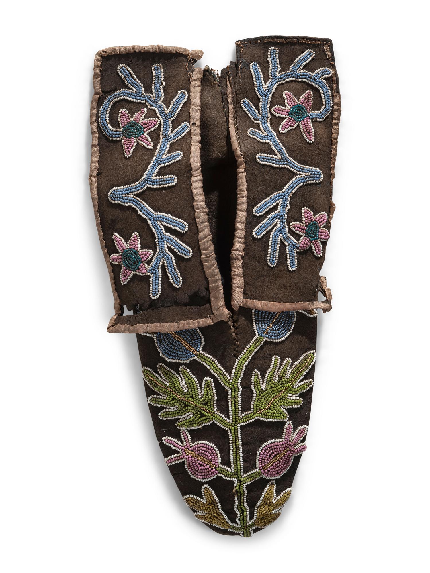 Southeastern Black-Dyed Beaded Hide Moccasins