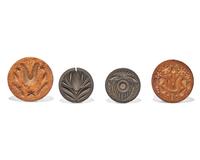 Four Carved Wood Butter Stamps, 19th Century