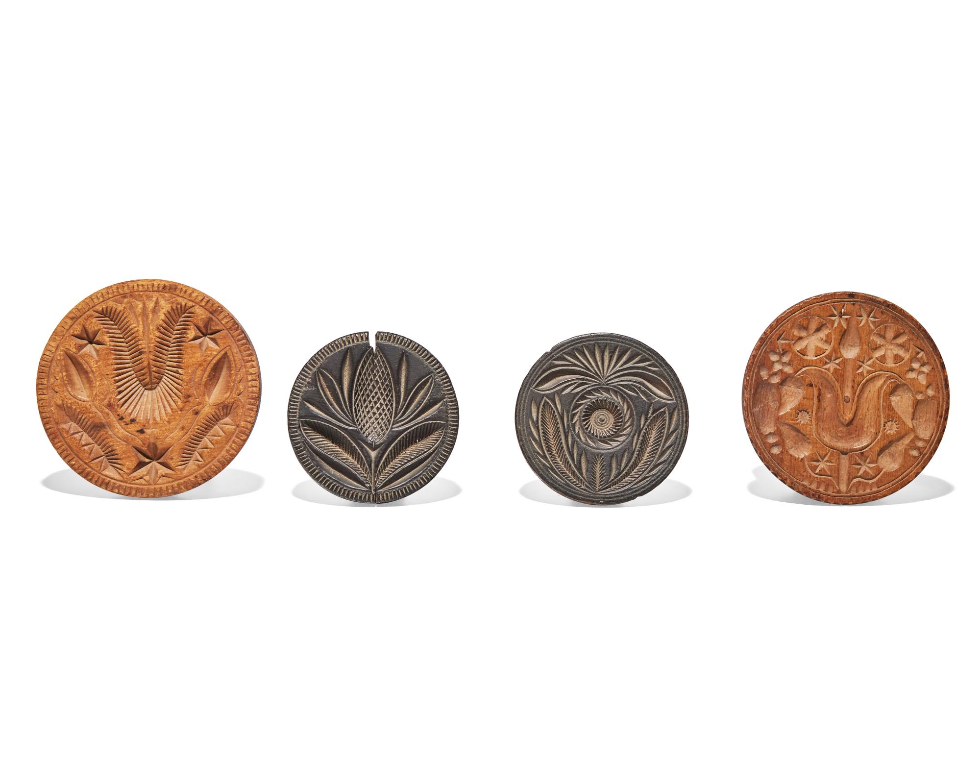 Four Carved Wood Butter Stamps, 19th Century