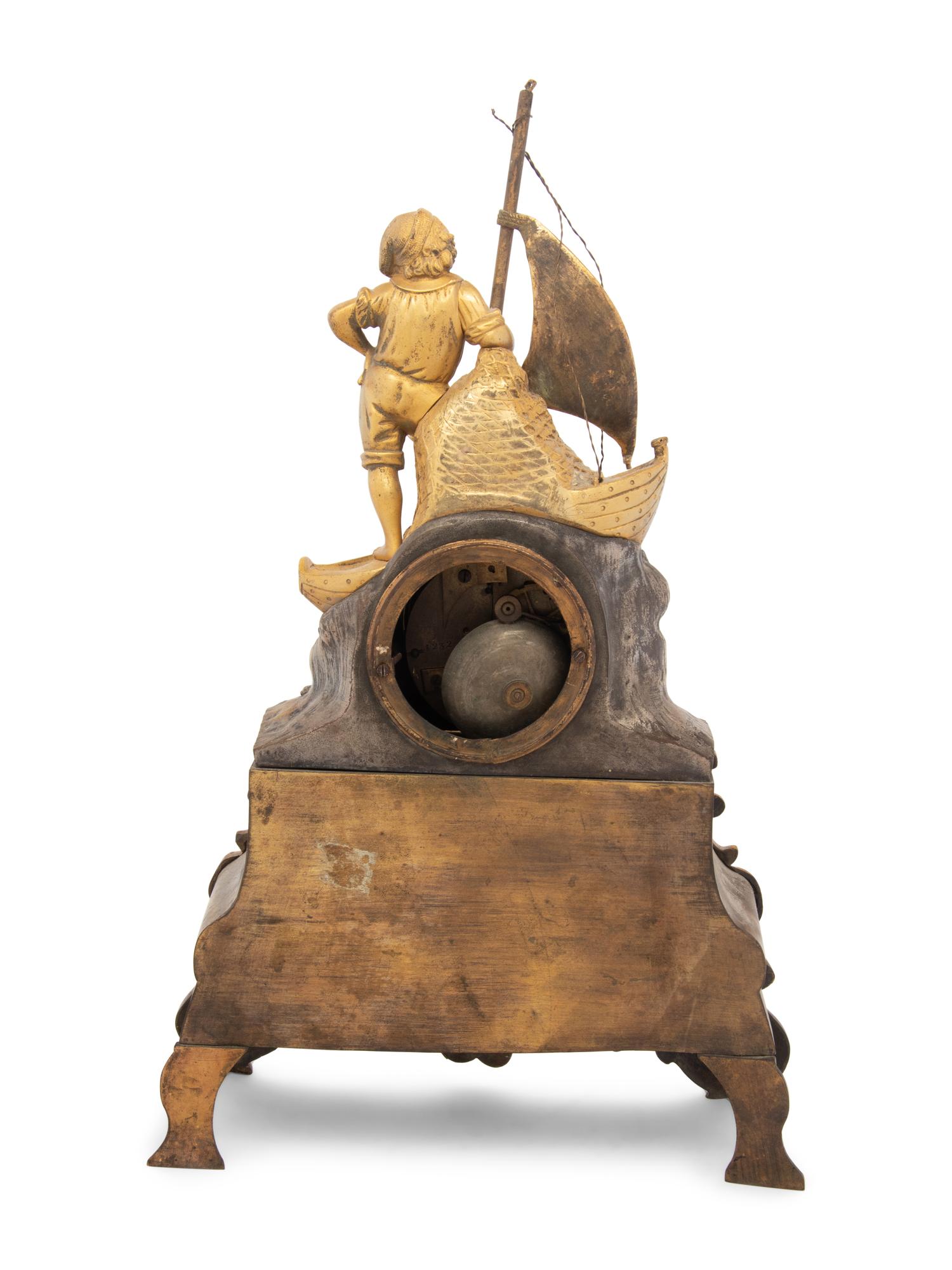 A Louis Philippe Parcel Gilt and Silvered Bronze Figural Mantel Clock