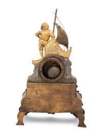 A Louis Philippe Parcel Gilt and Silvered Bronze Figural Mantel Clock