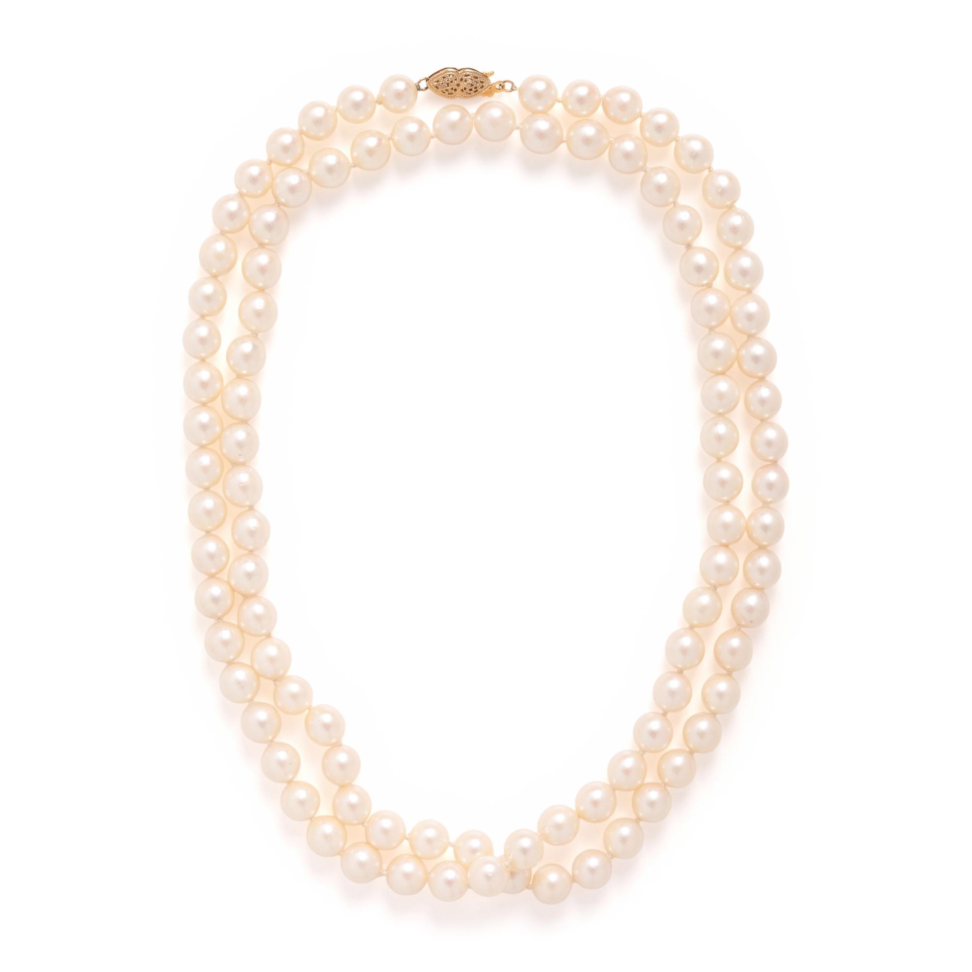 Collection of Four Cultured Pearl and Yellow Gold Necklaces