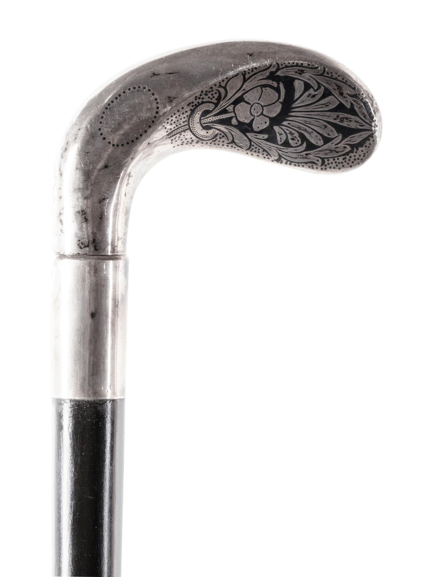 An Austrian Niello Silver Mounted Ebony Walking Stick