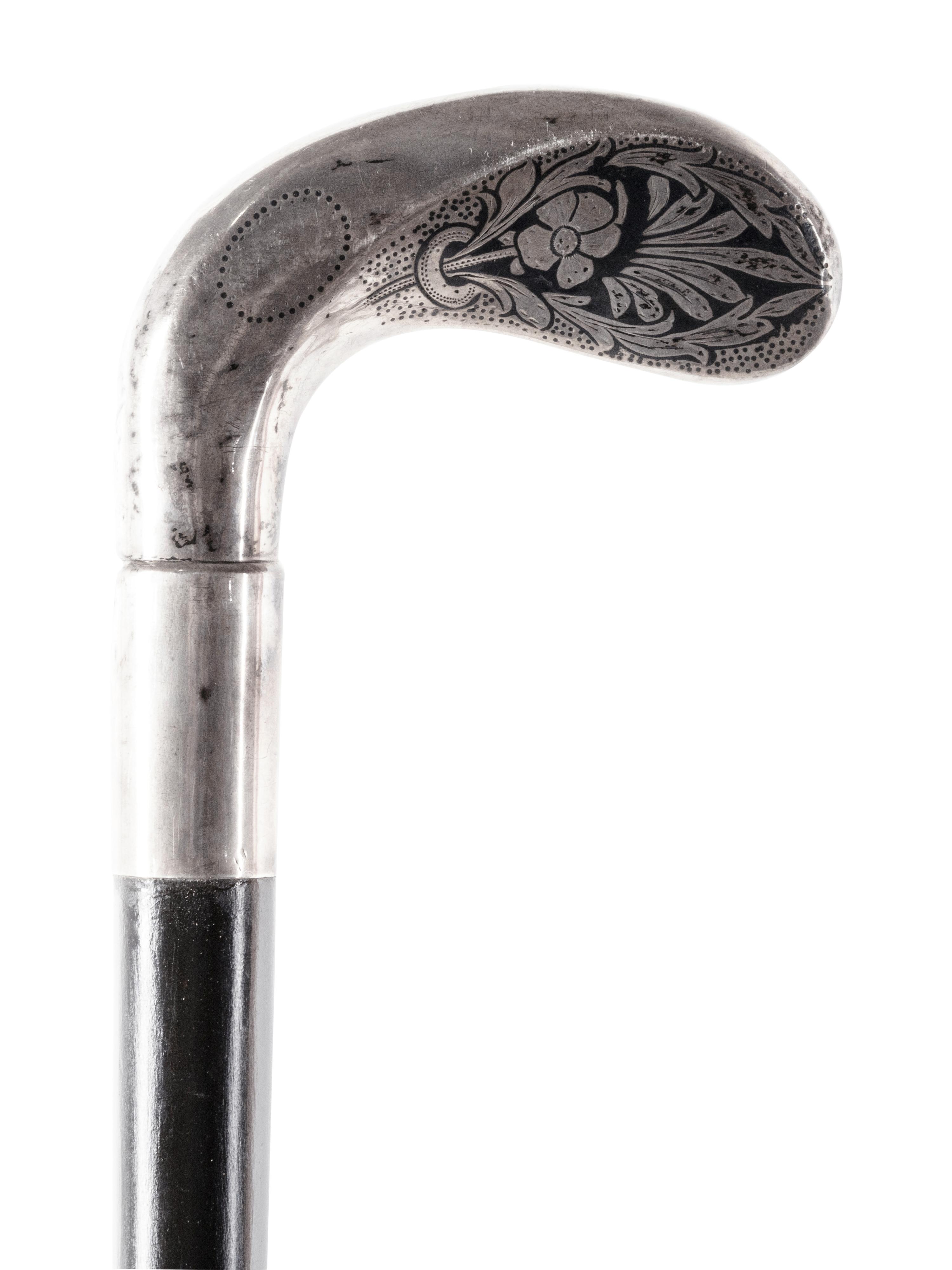 An Austrian Niello Silver Mounted Ebony Walking Stick