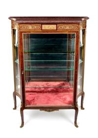 A Louis XV Style Gilt Bronze Mounted Marble-Top Vitrine Cabinet