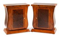 A Pair of Art Deco Style Parquetry Side Cabinets Height 27 x width 24 x depth 13 inches.