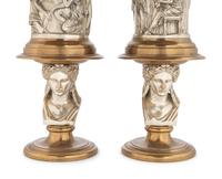 A Pair of Continental Gilt and Silvered Bronze Lamps