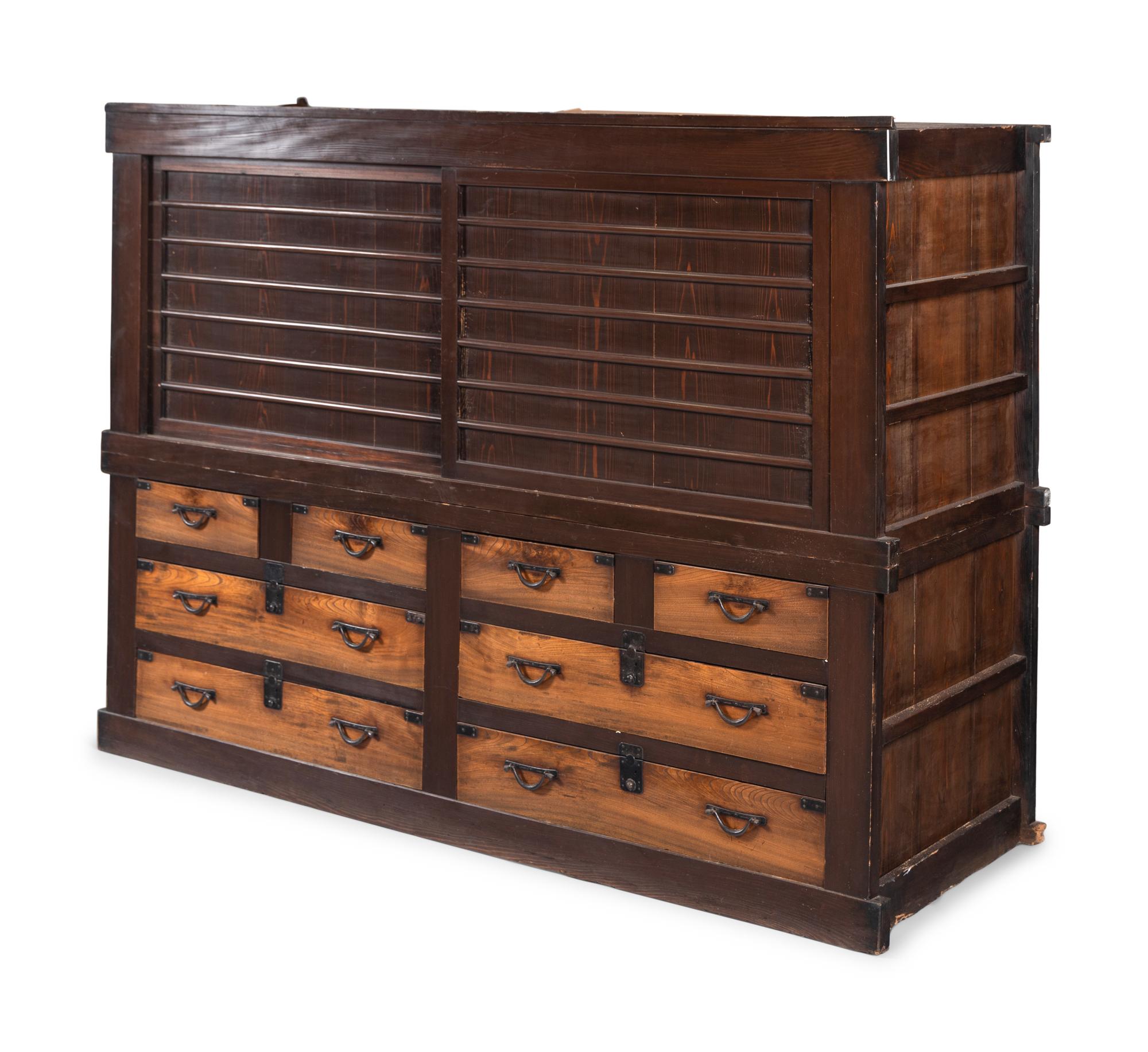 A Japanese Hinoki and Keyaki Wood Tansu Cabinet
