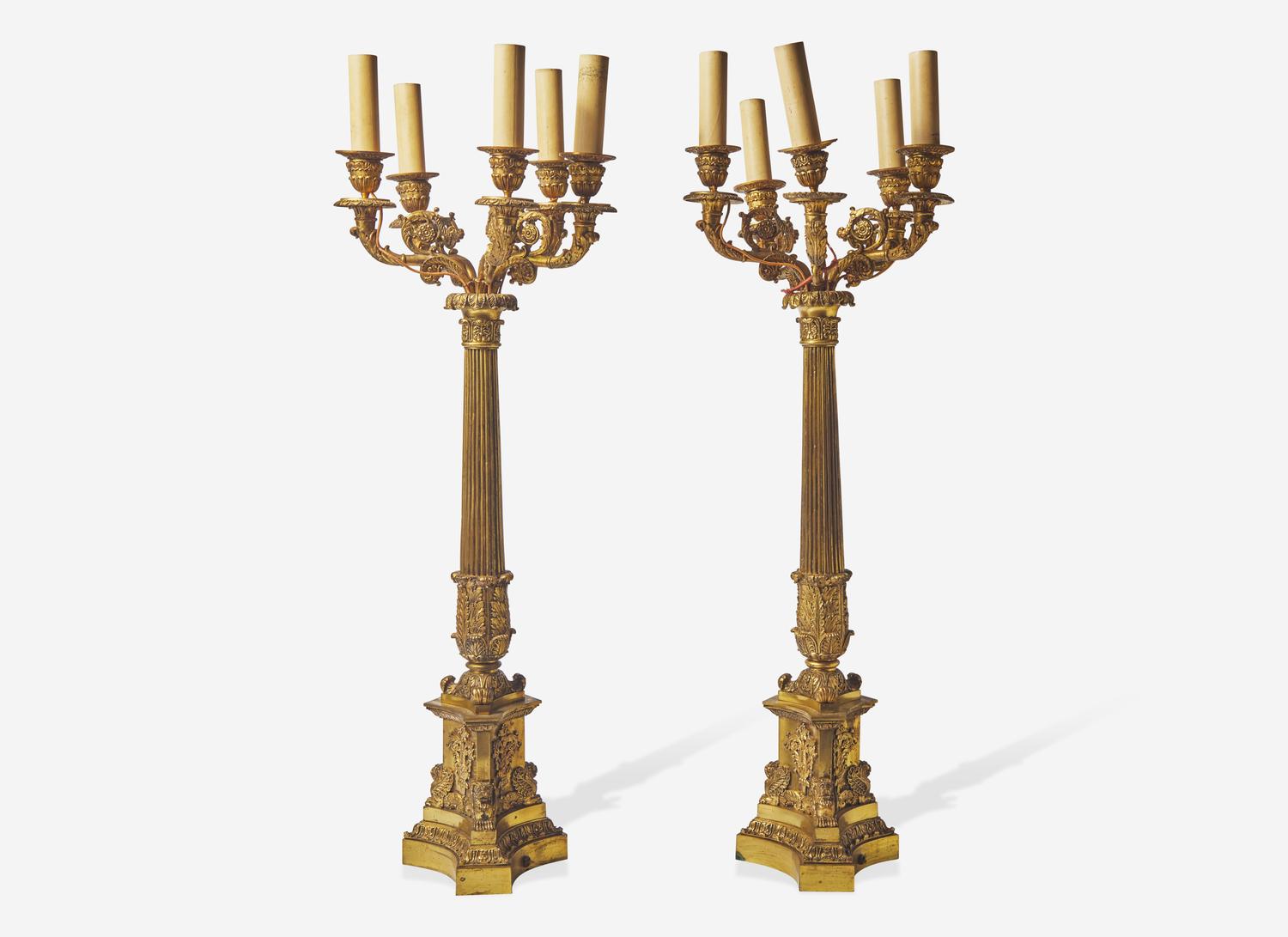 A Pair of Charles X Gilt Bronze Five-Light Candelabra