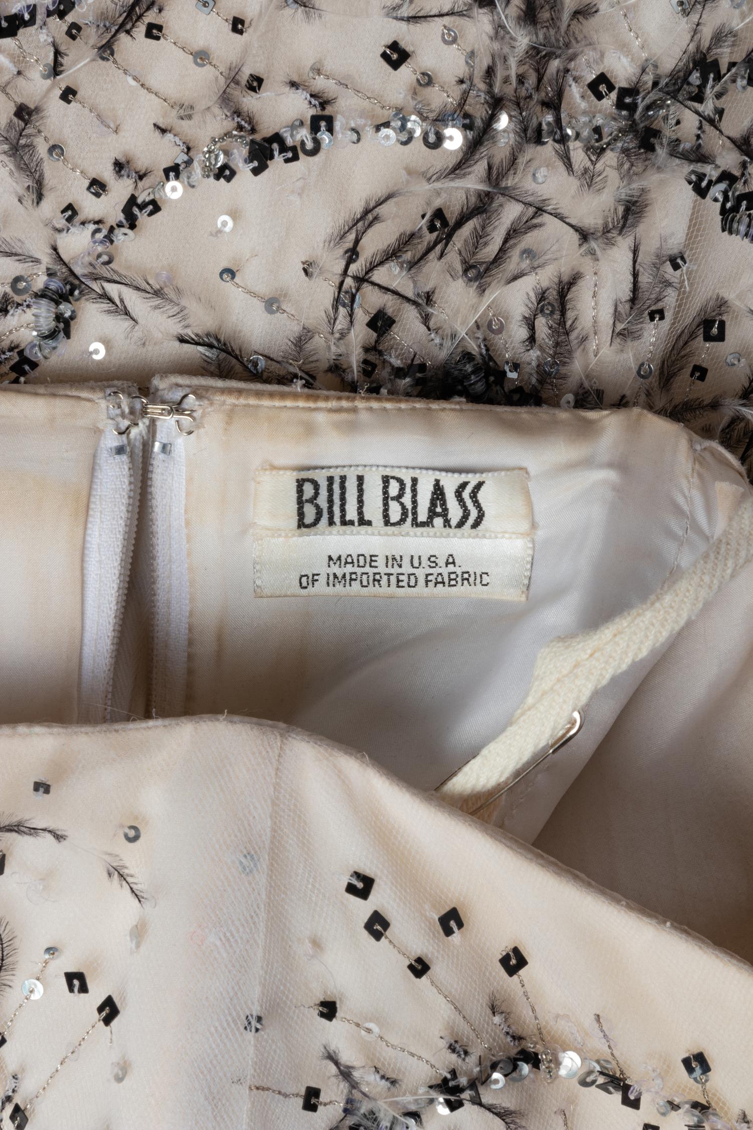 Bill Blass White and Black Ostrich Feather Evening Dress with Wrap, 1990-2000s