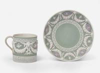A Wedgwood Tricolor Jasperware Can Cup and Saucer, UK, late 19th century