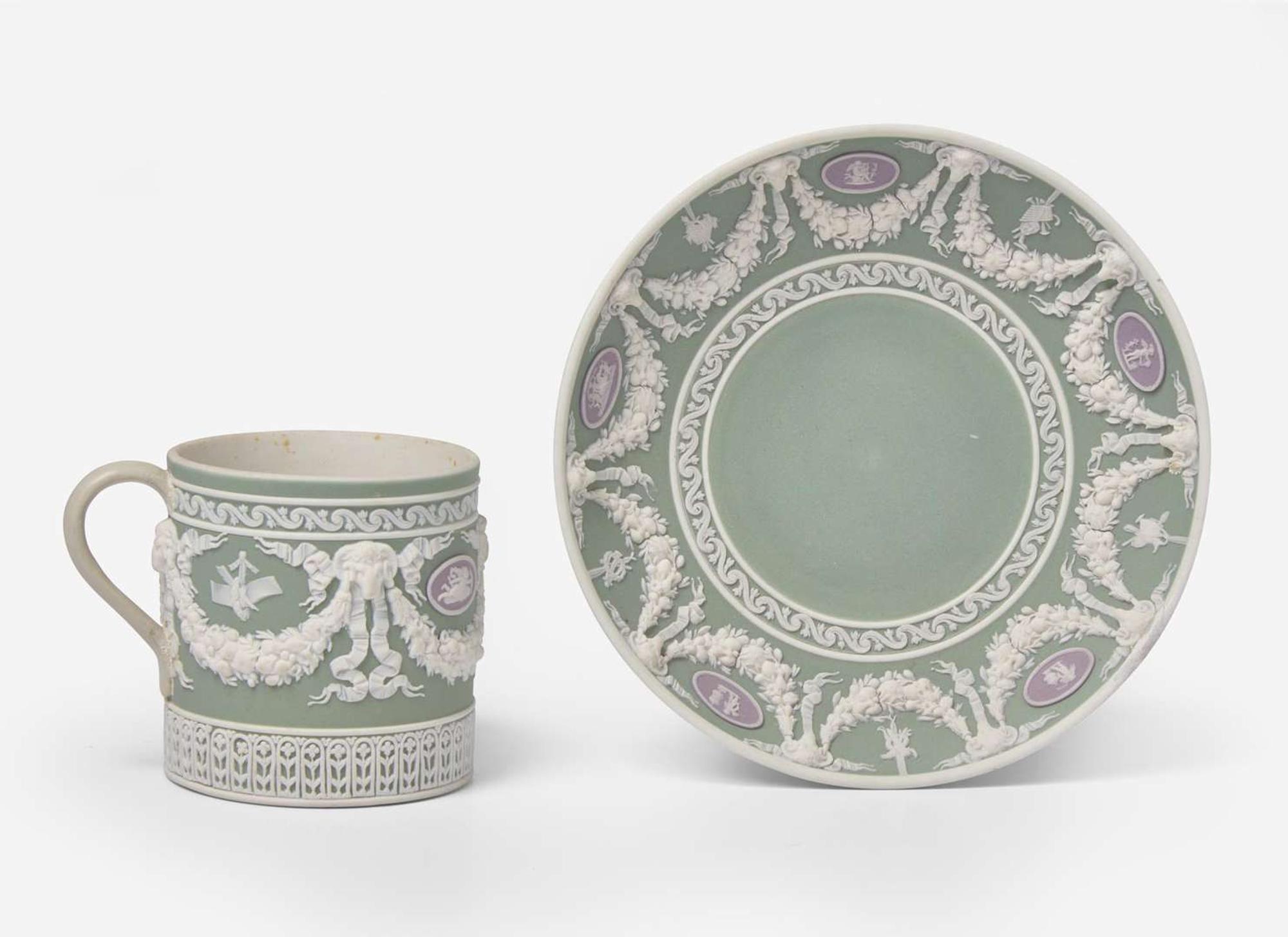 A Wedgwood Tricolor Jasperware Can Cup and Saucer, UK, late 19th century