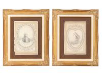 [REVOLUTIONARY WAR]. Ink and watercolor portraits of Marquis de LAFAYETTE and Charlotte CORDAY.