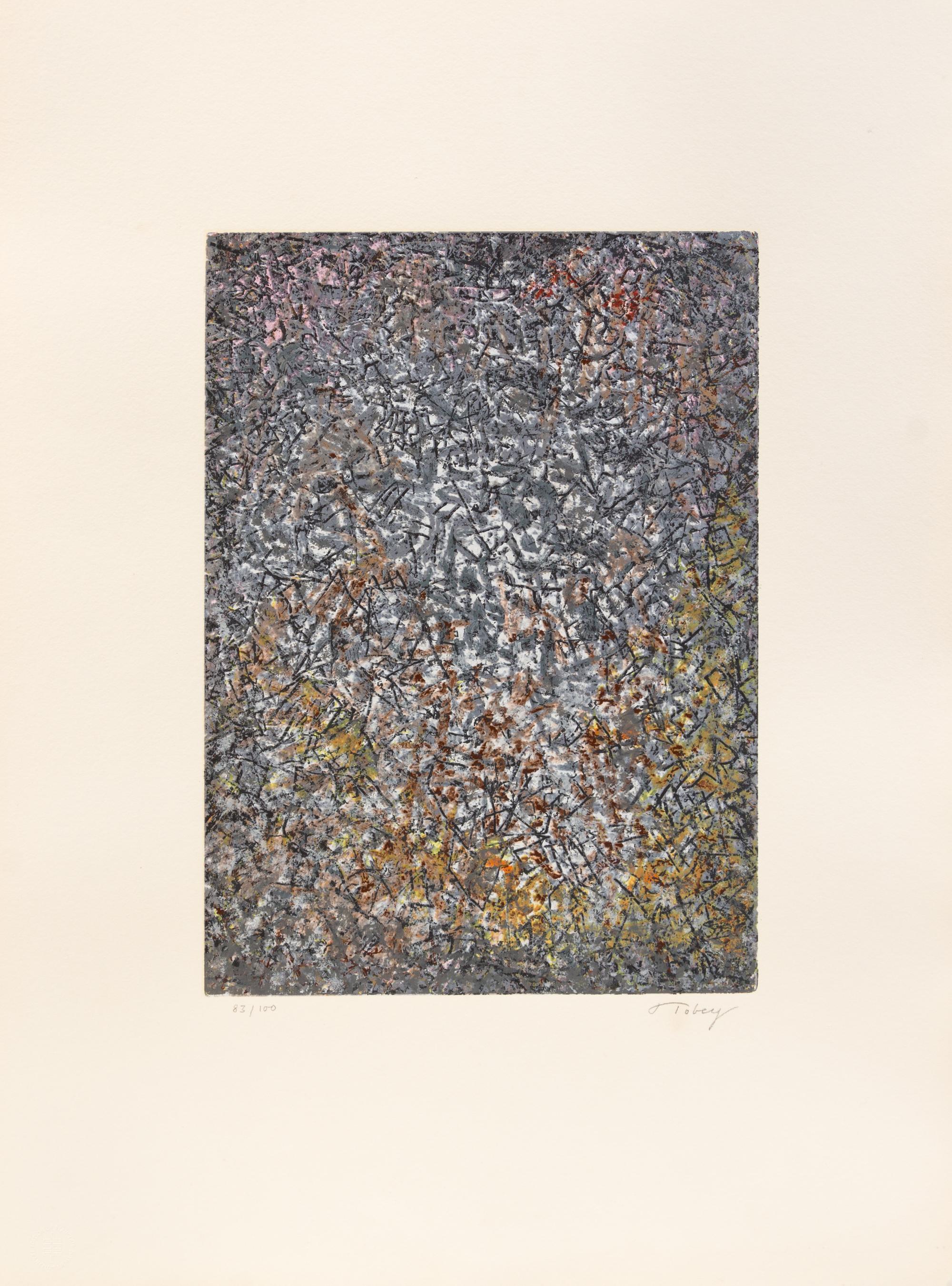 Mark Tobey, (American, 1890-1976), A group of 5 prints: They've Come Back II, 1971 Divertimento, 1971 Glowing Fall, 1975 Liberation, 19