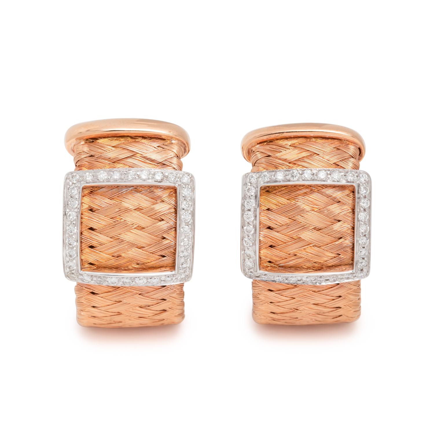 ROBERTO COIN, ROSE GOLD AND DIAMOND 'PRIMAVERA' EARCLIPS