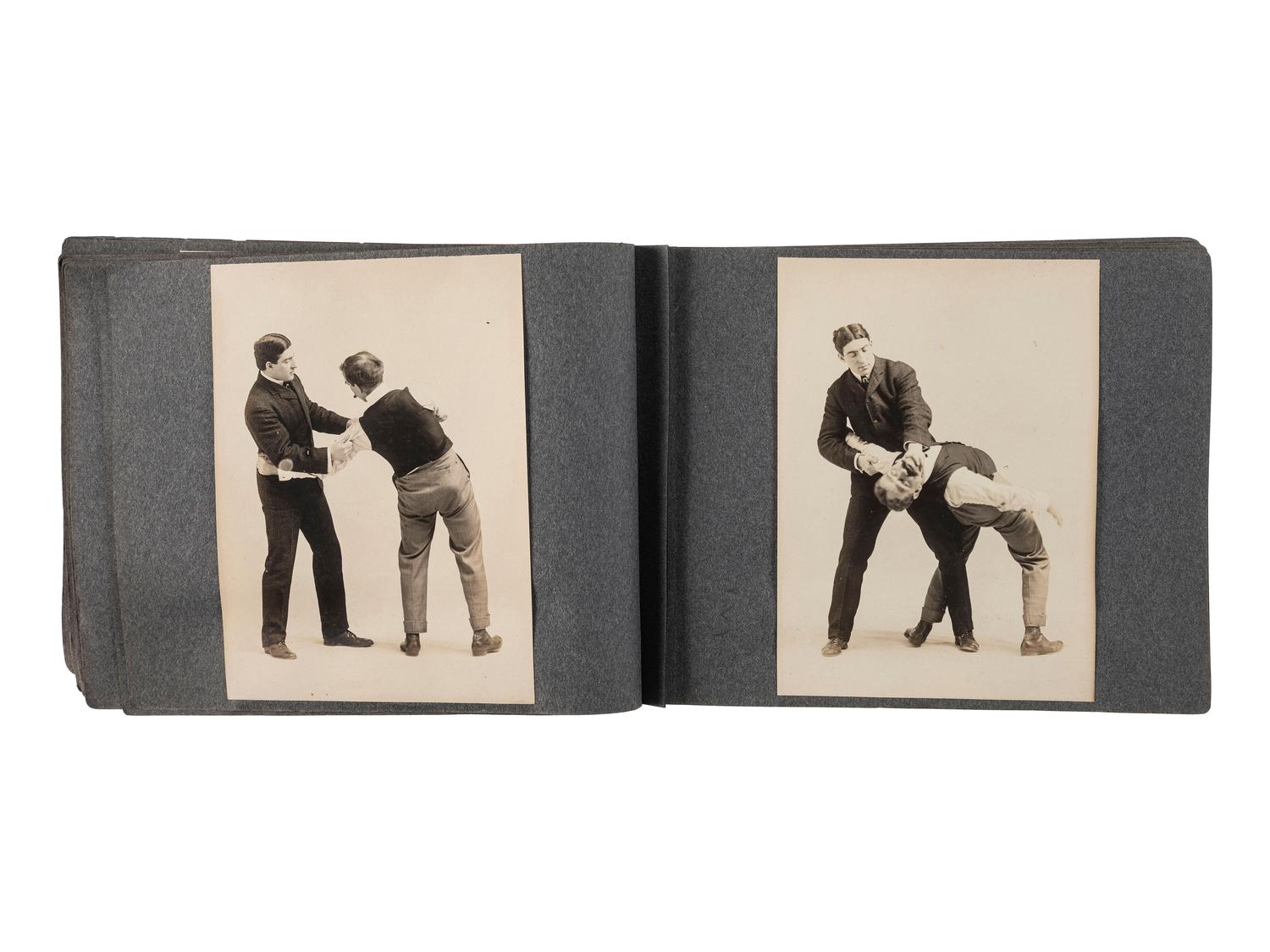 [EARLY PHOTOGRAPHY]. Album containing 72 photographs of self-defense maneuvers. Ca 1895.