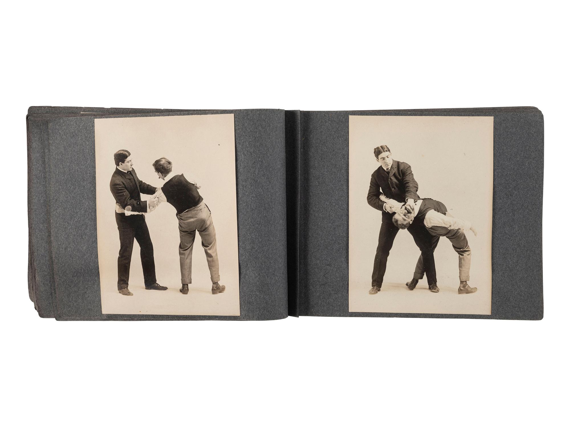 [EARLY PHOTOGRAPHY]. Album containing 72 photographs of self-defense maneuvers. Ca 1895.