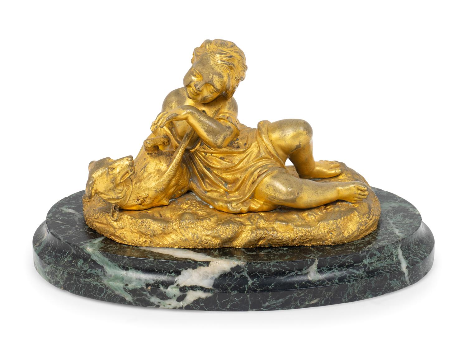 A French Gilt-Bronze Figure of a Boy and Dog — LATE 19TH CENTURY