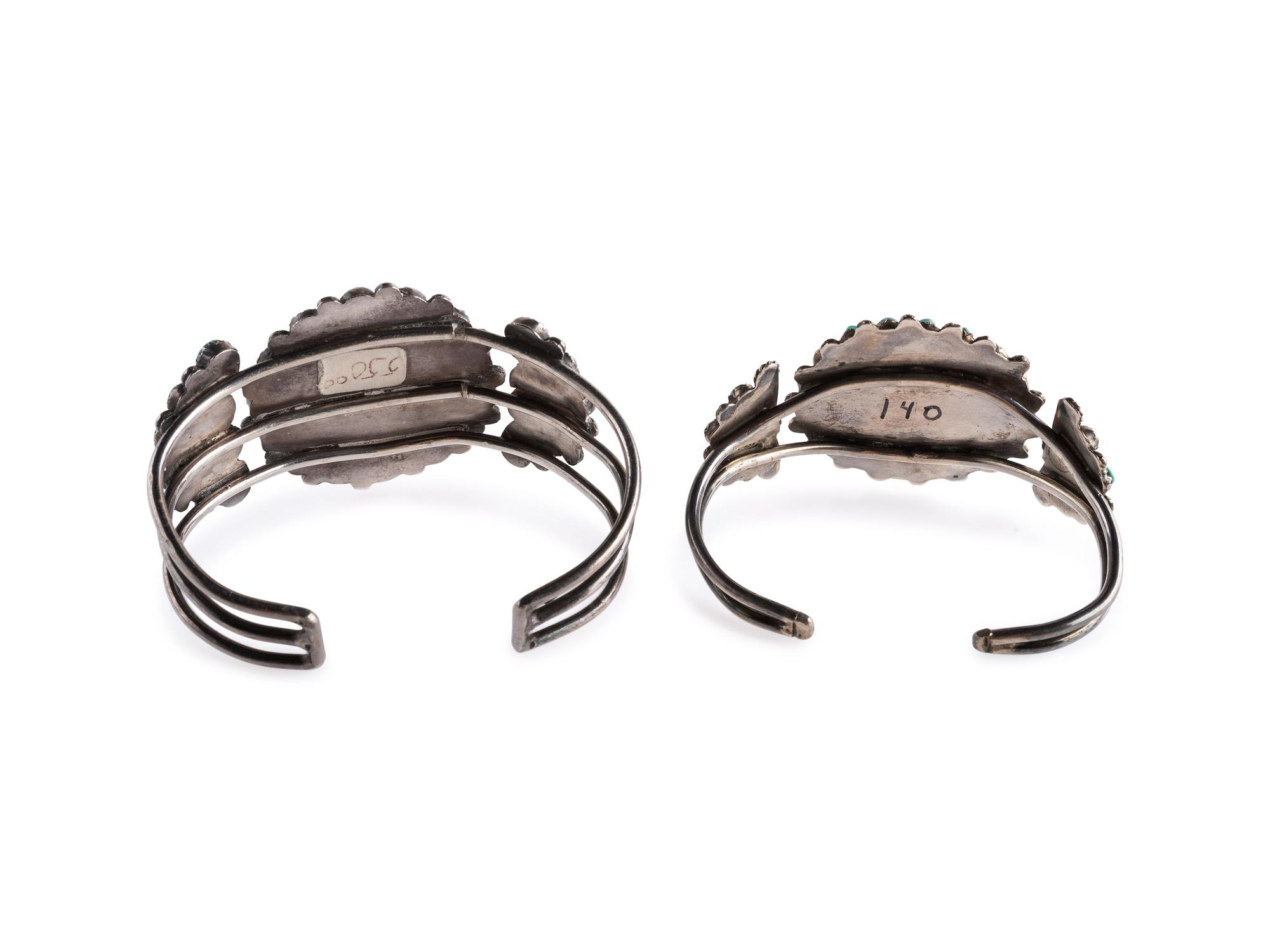 Navajo or Zui Silver Wire Cuff Bracelets, with Tuquoise Clusters