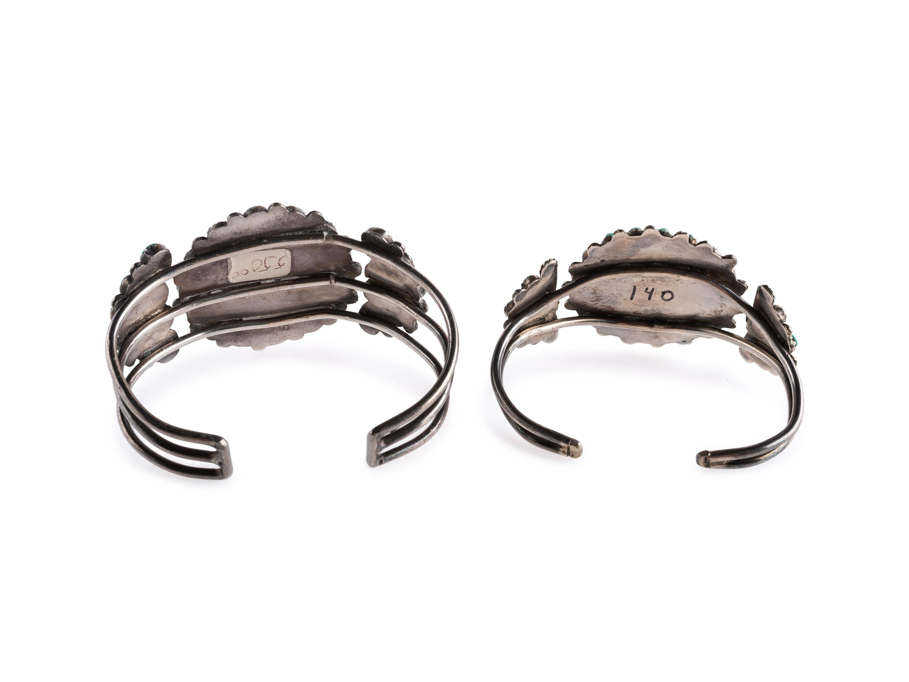 Navajo or Zui Silver Wire Cuff Bracelets, with Tuquoise Clusters
