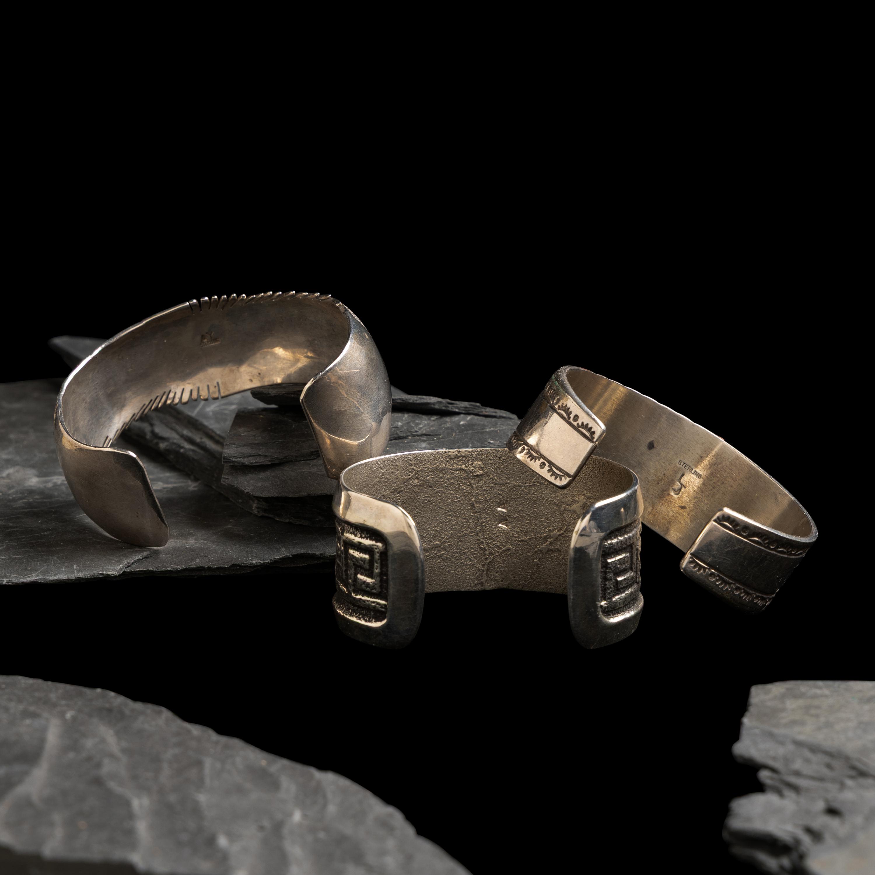 Navajo Silver Cuff Bracelets with Inlay