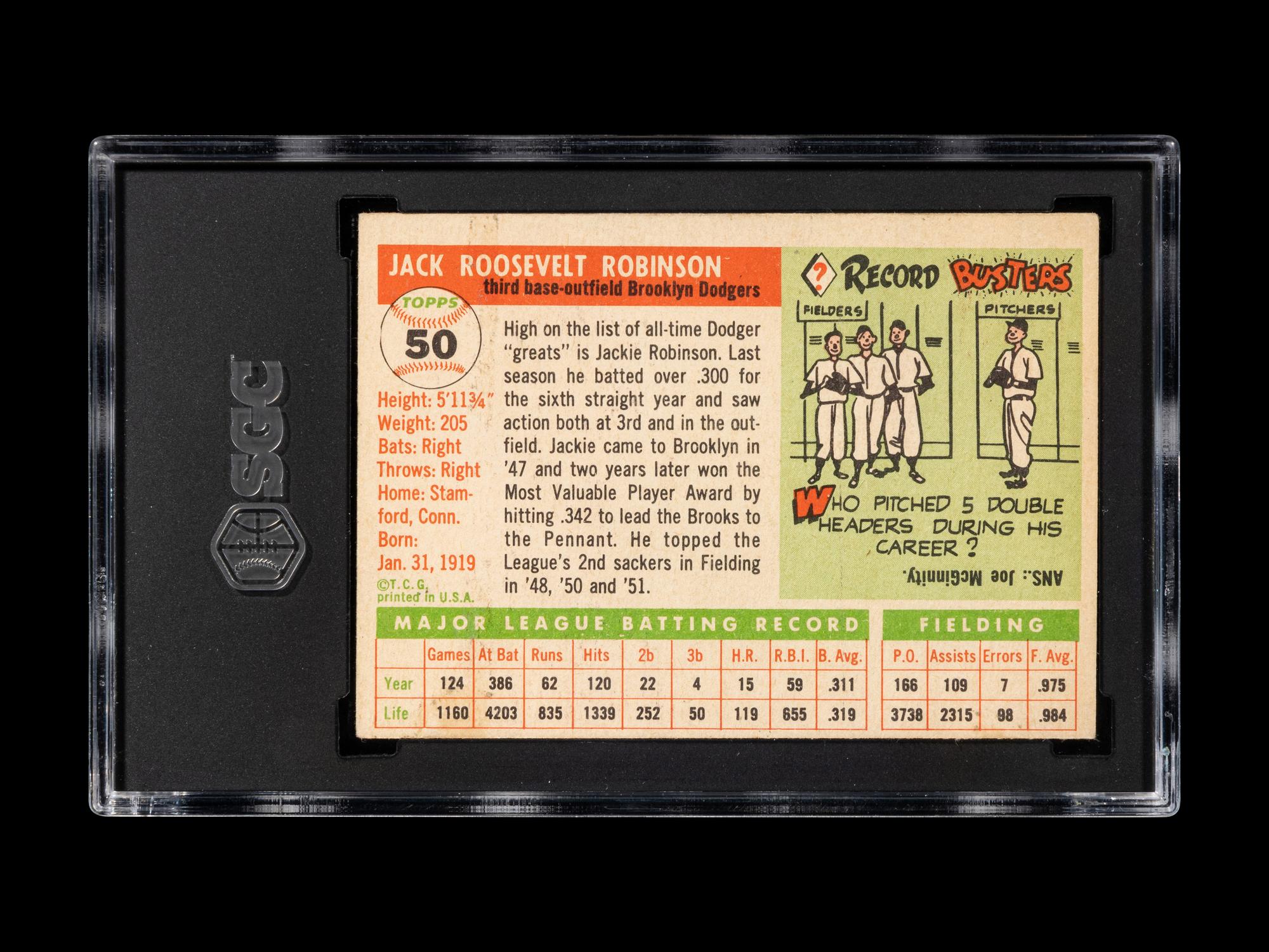 A 1955 Topps Jackie Robinson Baseball Card No. 50 (SGC Authentic)