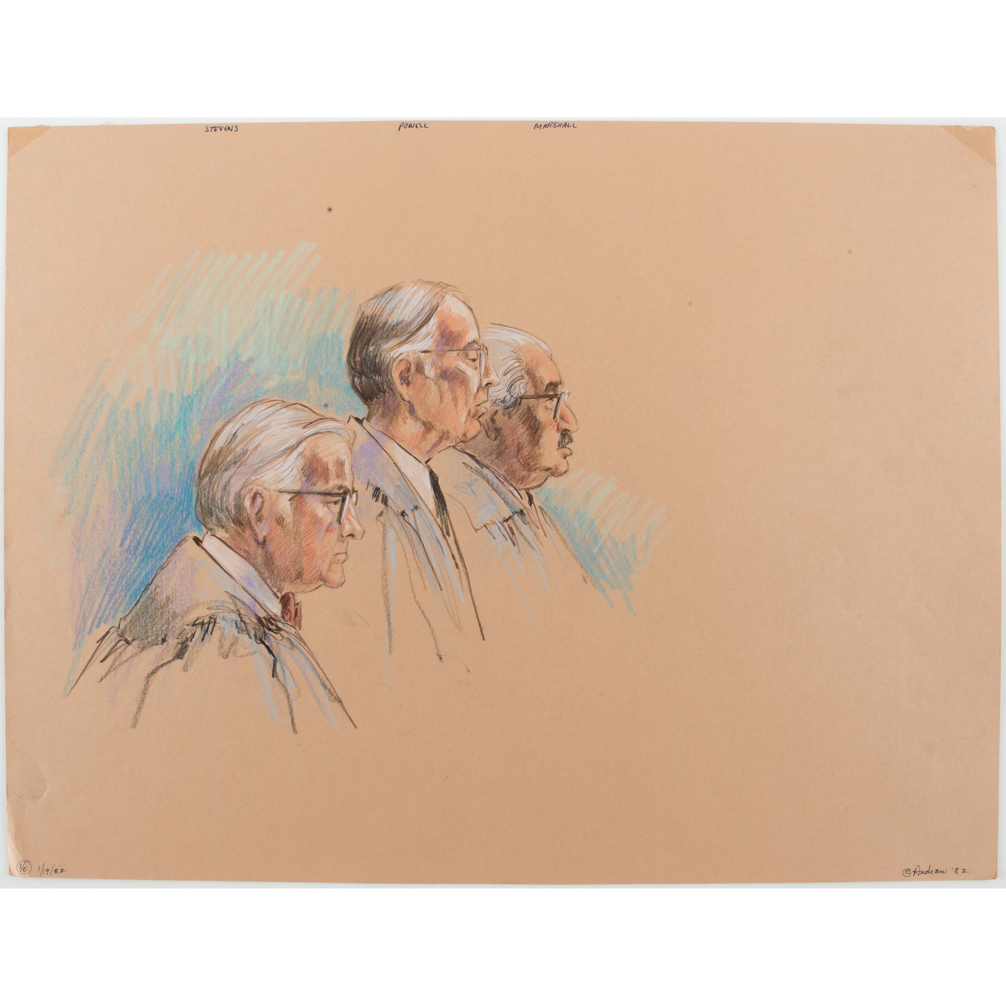 Joan Andrew, Washington Post and CNN Sketch Artist,Nine Original Sketches of Supreme Court Justices, 1981-1983