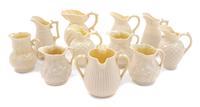Eleven Belleek Creamers Height of tallest 4 1/8 inches. — SECOND BLACK MARK THROUGH SIXTH GREEN MARK (1891-1980)