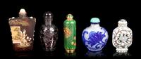 Five Chinese Snuff Bottles Height of tallest 3 3/4 inches. — 20TH CENTURY